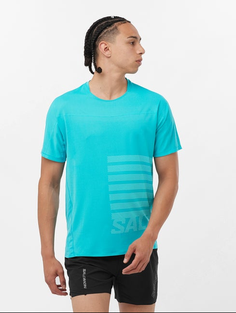 SENSE AERO GRAPHIC Men's Short Sleeve T-Shirt Peacock blue / WHITE