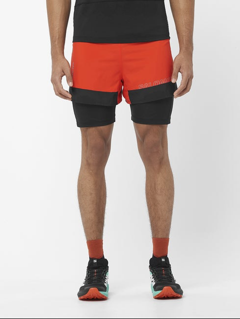 CROSS 2IN1 Men's Shorts CHERRY TOMATO / DEEP BLACK