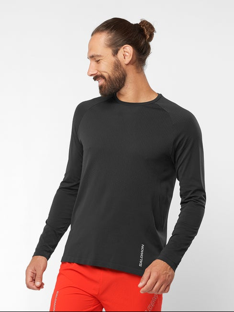 SENSE AERO SEAMLESS Men's Long Sleeve T-Shirt DEEP BLACK