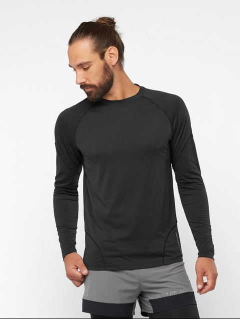 CROSS RUN Men's Long Sleeve T-Shirt DEEP BLACK