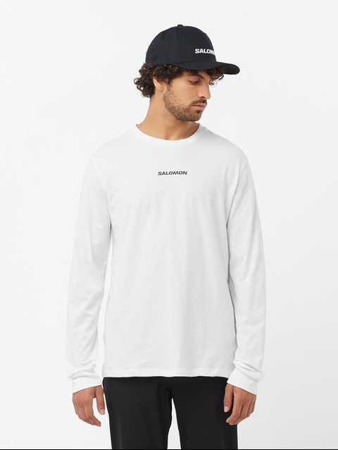 SALOMON LOGO PERFORMANCE Men's Long Sleeve T-Shirt WHITE