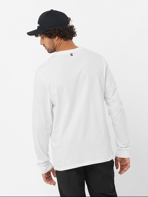 SALOMON LOGO PERFORMANCE Men's Long Sleeve T-Shirt WHITE