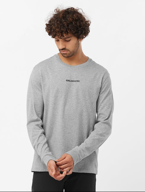 SALOMON LOGO PERFORMANCE Men's Long Sleeve T-Shirt Heather Grey