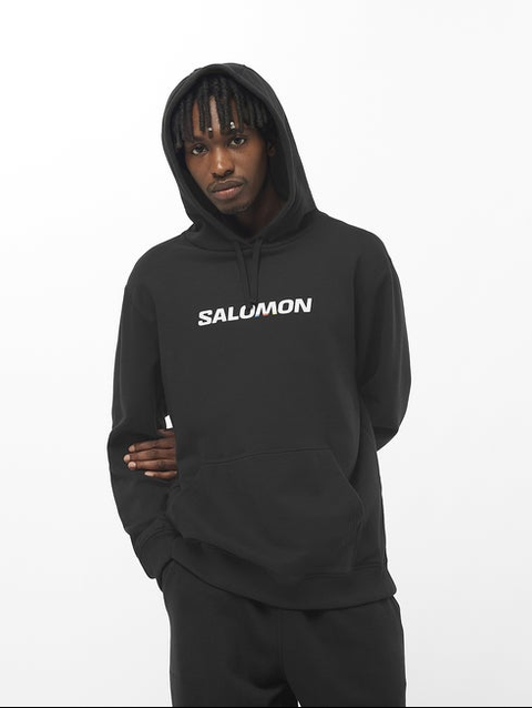 SALOMON LOGO PERFORMANCE Men's Hooded Sweatshirt DEEP BLACK