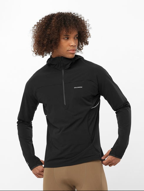 SENSE AERO HYBRID Men's Midlayer Jacket with hood DEEP BLACK