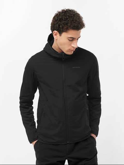 OUTLINE WARM HYBRID Men's Midlayer Jacket with hood DEEP BLACK