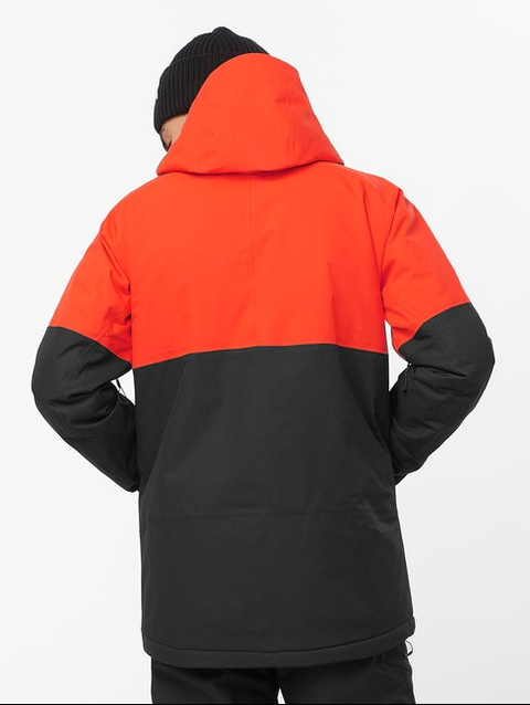 TRANSFER PUFF Men's Insulated Hooded Jacket CHERRY TOMATO / DEEP BLACK