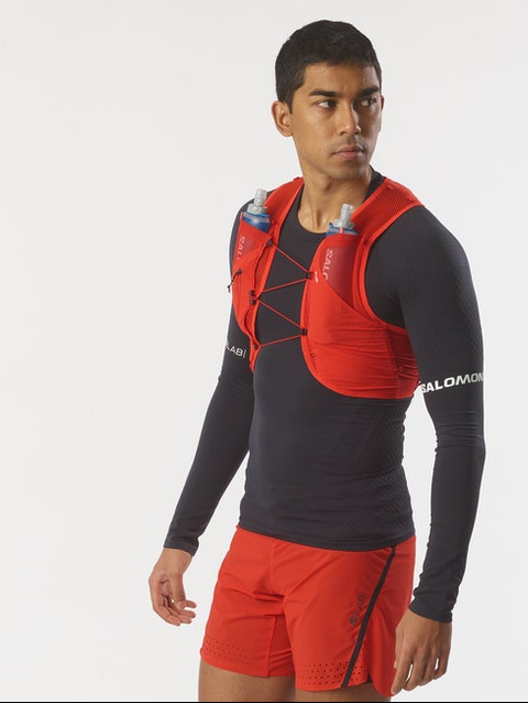 S/LAB PULSAR 3 Unisex Running Vest with flasks included Fiery Red / BLACK