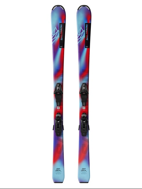 QST S (and C5) Junior - Kids' All-Mountain Ski Package Pastel Neon Blue 3 / Poppy Red / Black